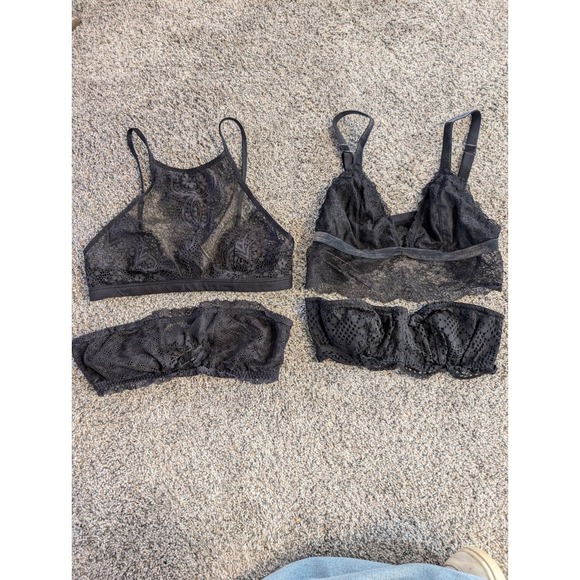 Victoria's Secret Other - Victoria's Secret Black Lace Bralette Set Strappy Halter Bandeau Wireless S M